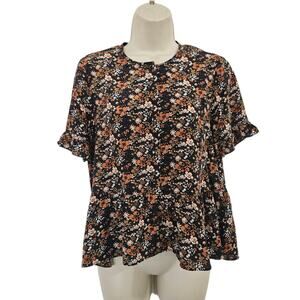 MADEWELL Silk Studio Ruffle-Hem Top in Prairie Blossoms Size S